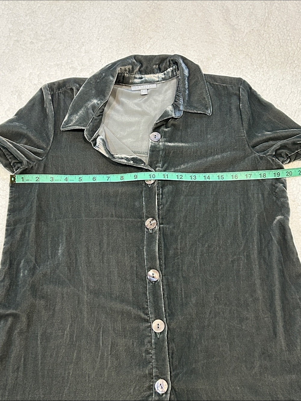 Habitat Velvet Button Down Tunic Blouse Top XS Olive Khaki Green Gray Lagenlook - Picture 12 of 15